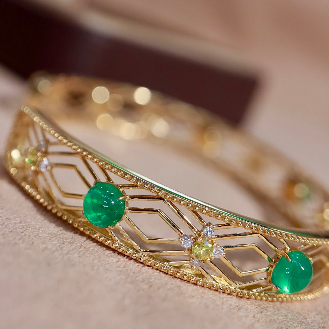 14k Gold 3.81 Ctw Natural Emerald & Diamond Bangle - 5