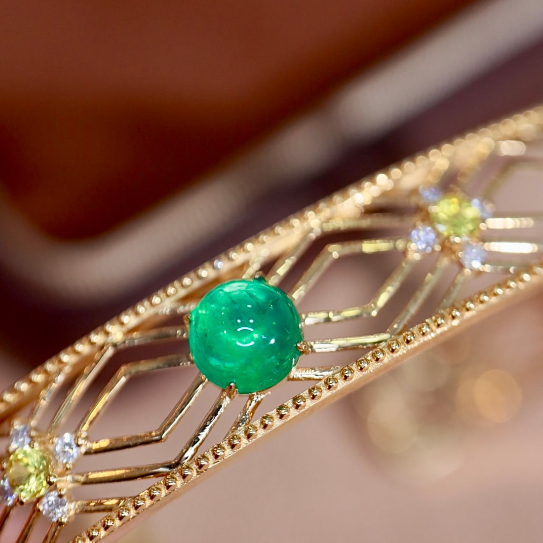 14k Gold 3.81 Ctw Natural Emerald & Diamond Bangle - 6
