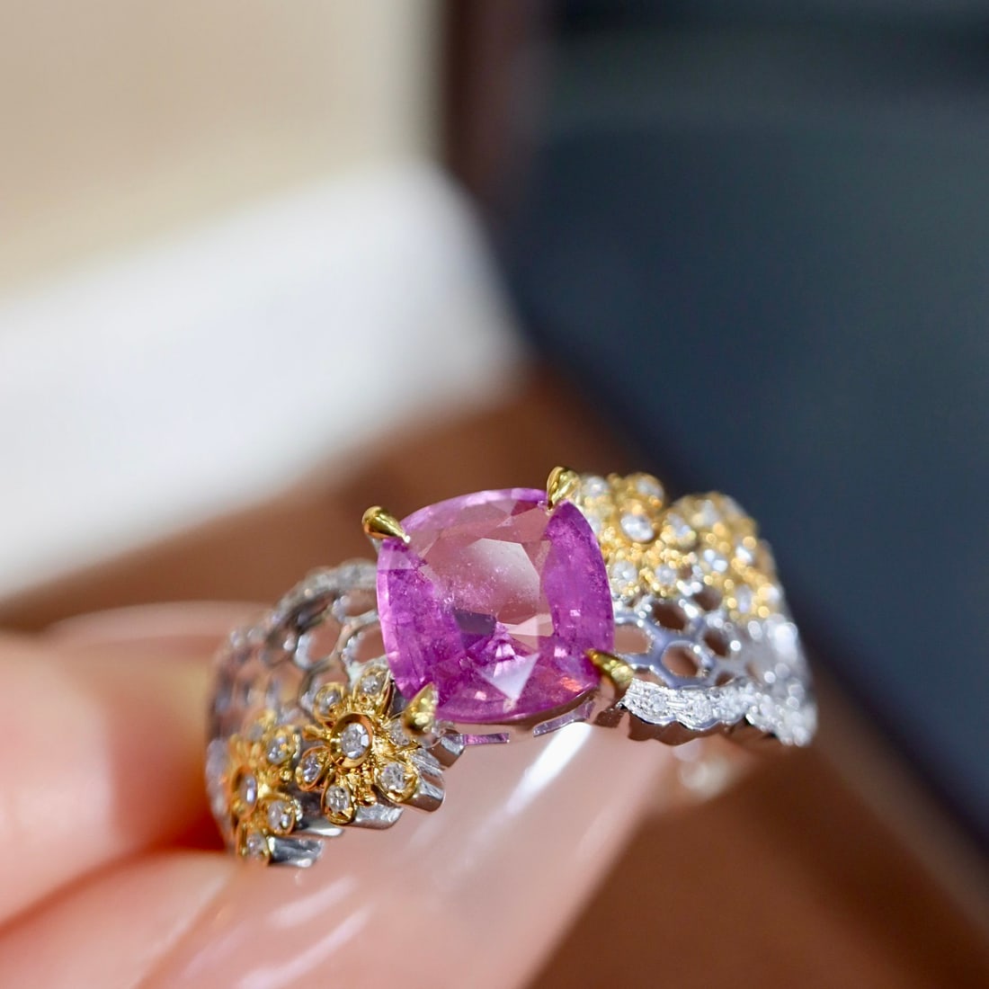 14k Gold 1.69 Ctw Natural Padparadscha Sapphire & Diamond Ring - 8