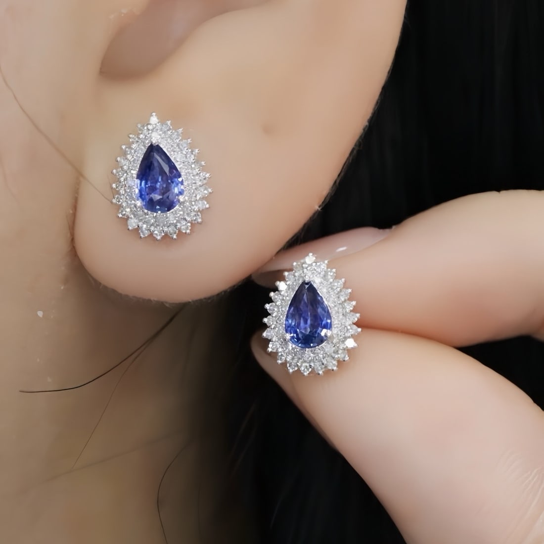 14k Gold 1.37 Ctw Natural Sapphire & Diamond Earrings - 5