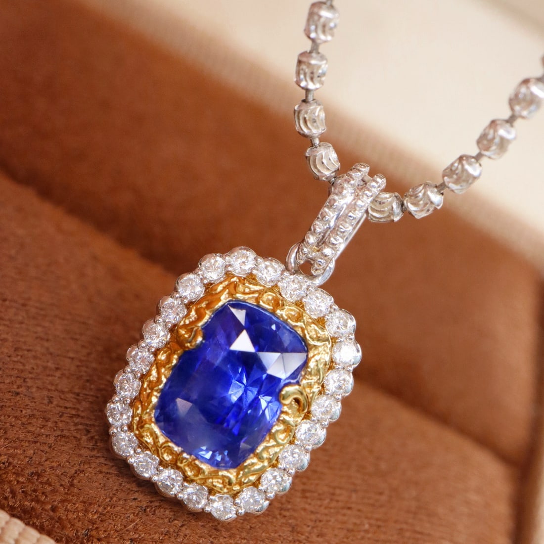 14k Gold 2.44 Ctw Natural Sapphire & Diamond Pendant( Without Chain ) - 2