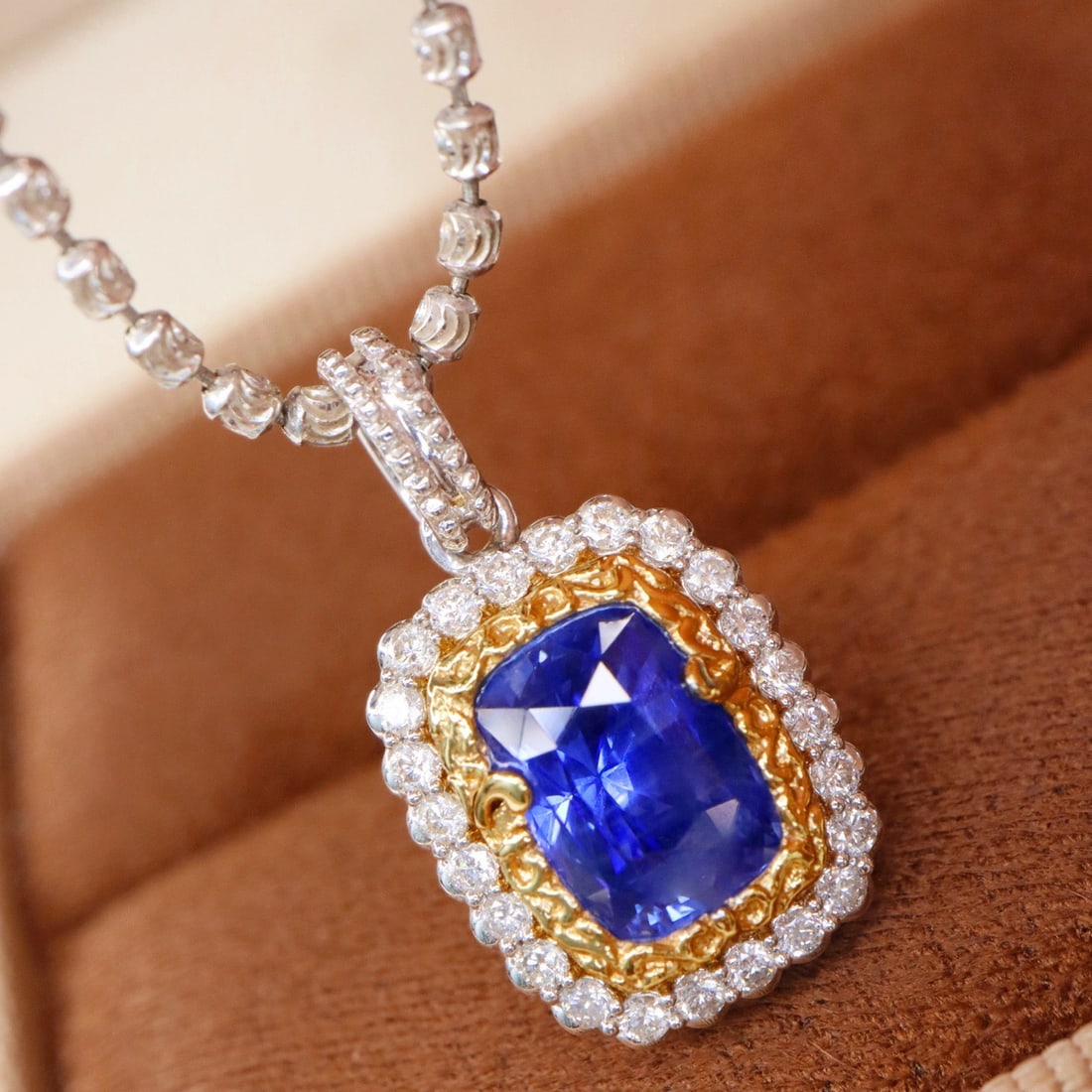 14k Gold 2.44 Ctw Natural Sapphire & Diamond Pendant( Without Chain ) - 3