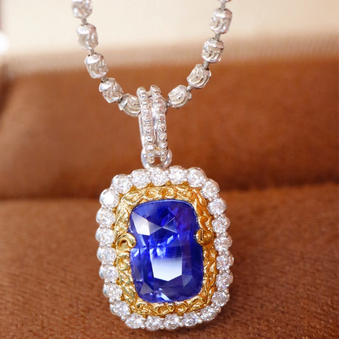 14k Gold 2.44 Ctw Natural Sapphire & Diamond Pendant( Without Chain ) - 4