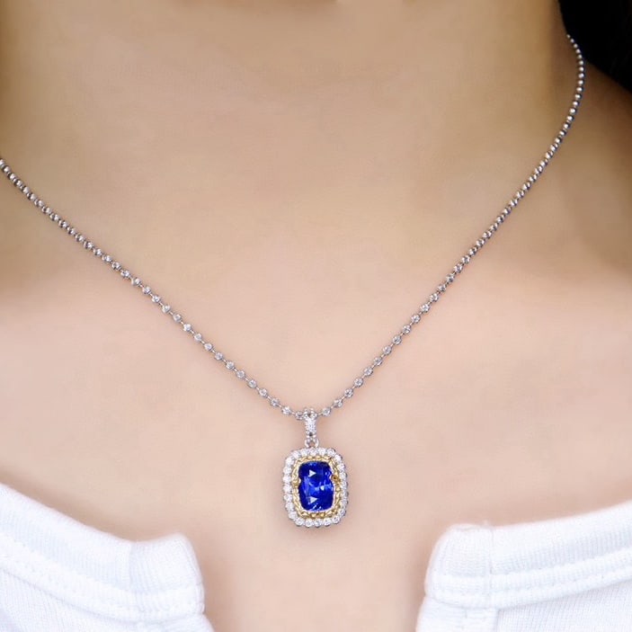 14k Gold 2.44 Ctw Natural Sapphire & Diamond Pendant( Without Chain ) - 5
