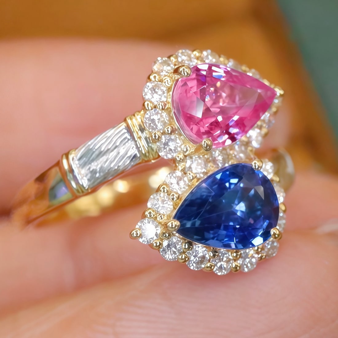 14k Gold 2.21 Ctw Natural Sapphire & Diamond & Toi Et Moi Ring - 3