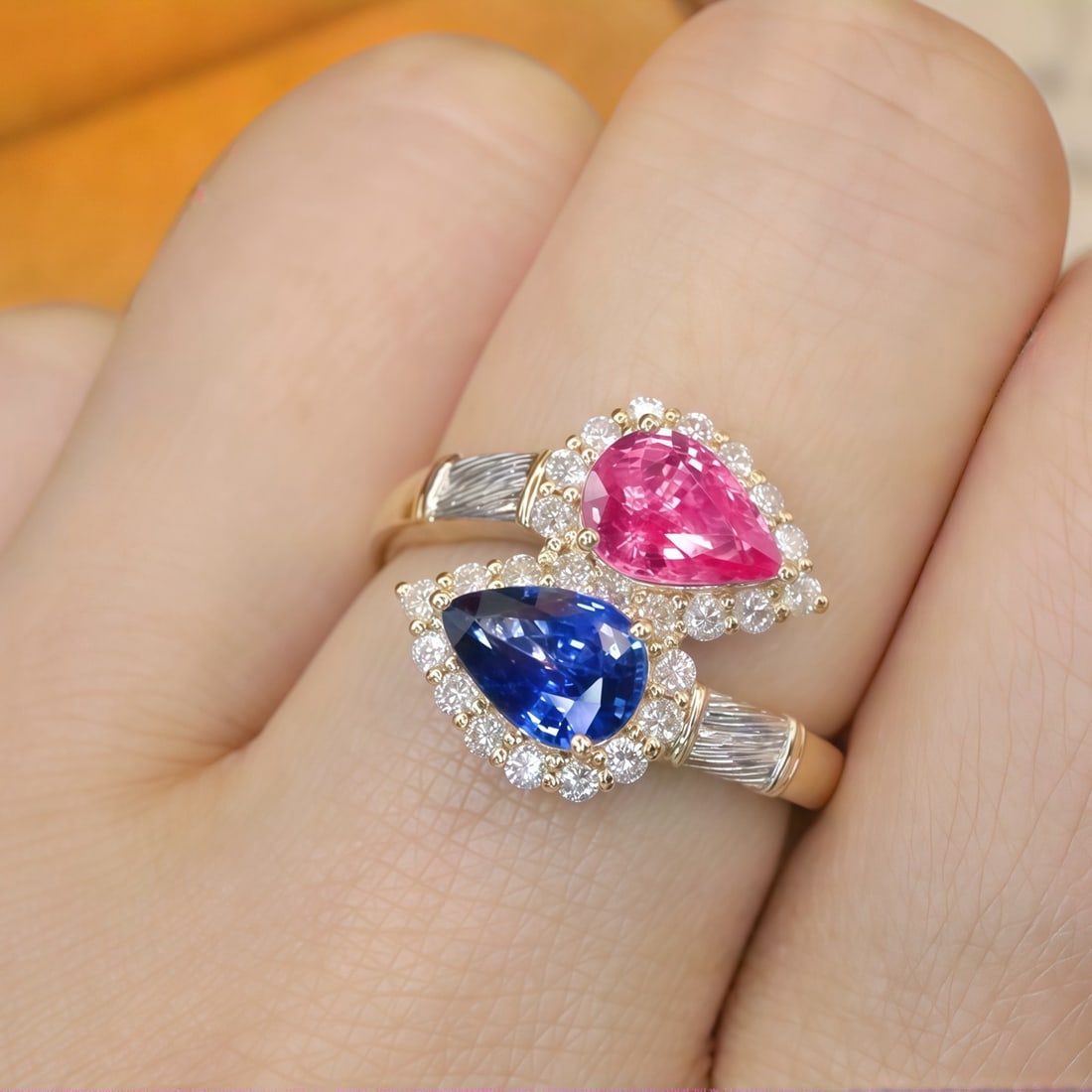 14k Gold 2.21 Ctw Natural Sapphire & Diamond & Toi Et Moi Ring - 5