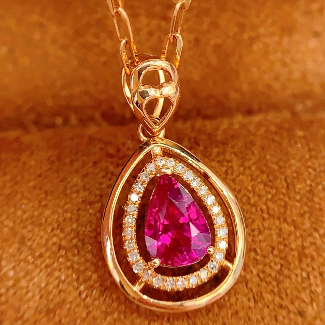 14k Gold 0.91 Ct Natural Ruby & Diamond Pendant( Without Chain ) - 2