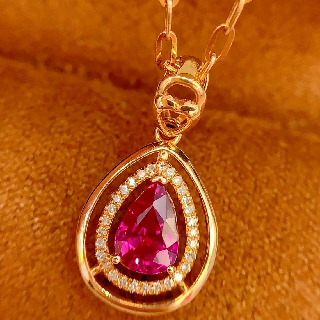 14k Gold 0.91 Ct Natural Ruby & Diamond Pendant( Without Chain ) - 3