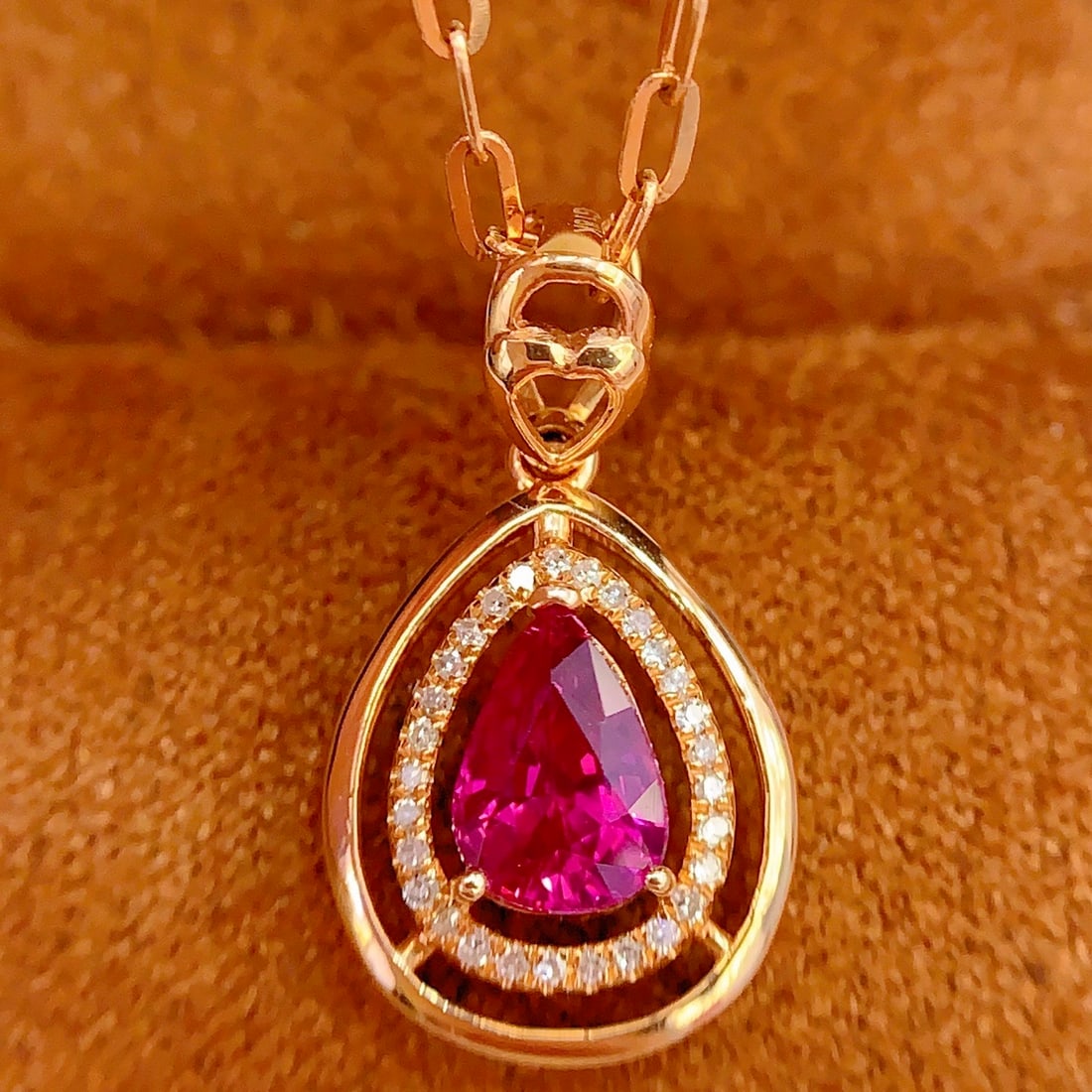 14k Gold 0.91 Ct Natural Ruby & Diamond Pendant( Without Chain ) - 5