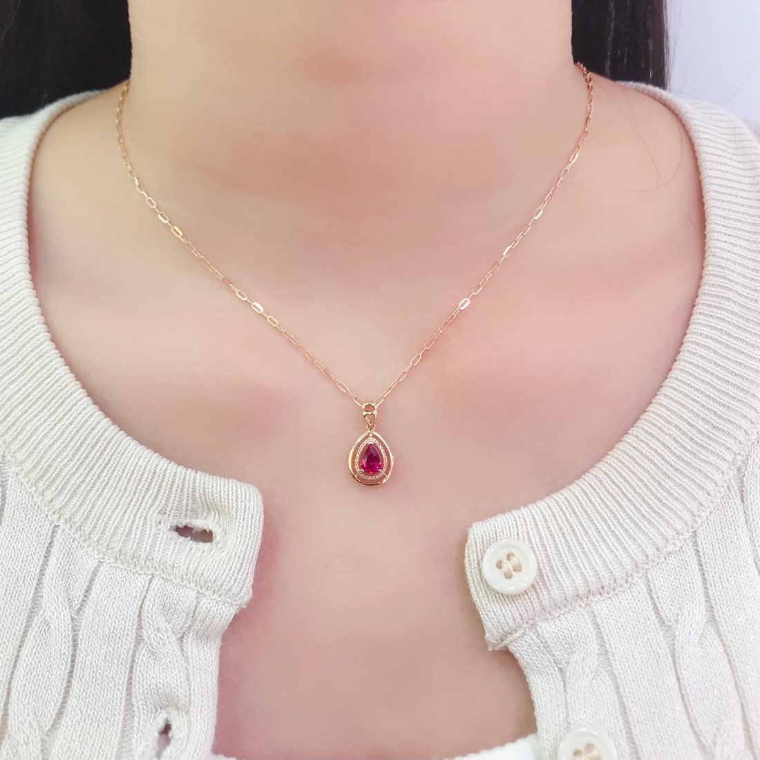 14k Gold 0.91 Ct Natural Ruby & Diamond Pendant( Without Chain ) - 6