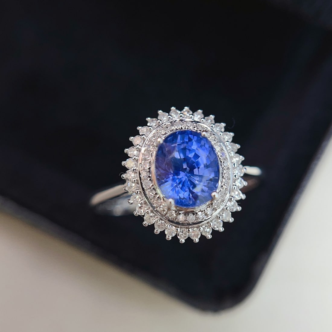 14k Gold 1.55 Ct Natural Sapphire & Diamond Ring - 4