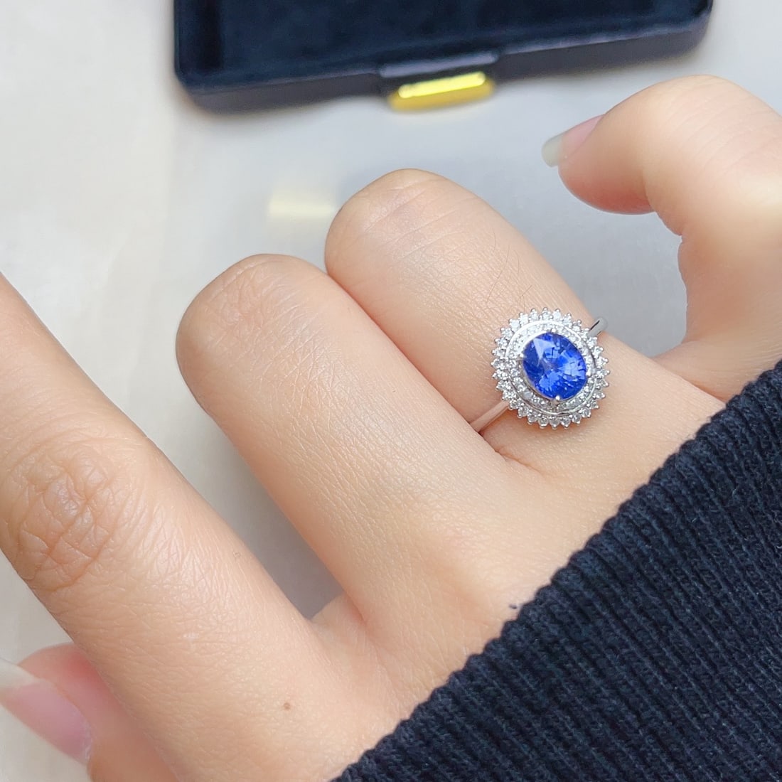 14k Gold 1.55 Ct Natural Sapphire & Diamond Ring - 6