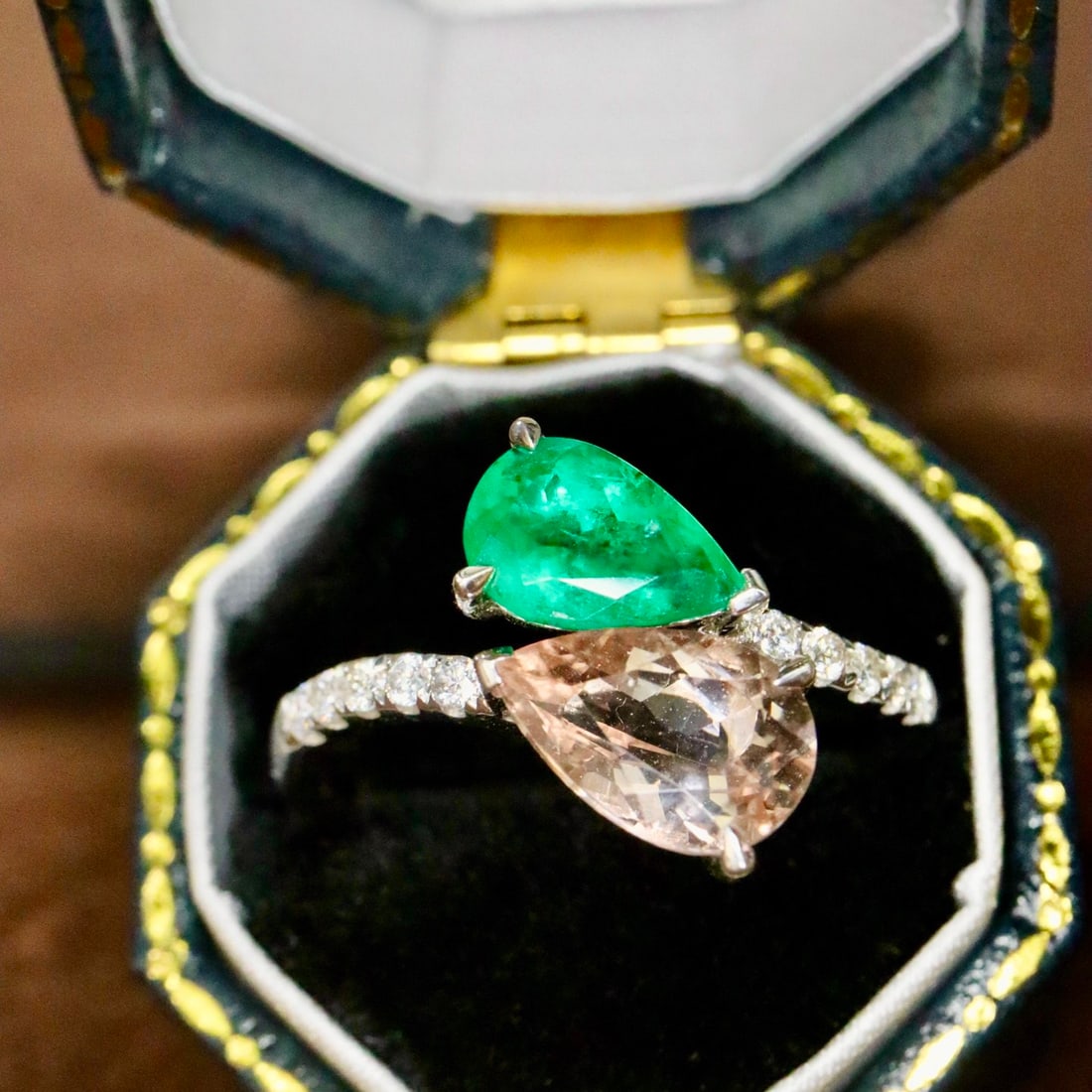 14k Gold 2.08 Ctw Natural Morganite & Emerald & Toi Et Moi Ring (1 of 7)