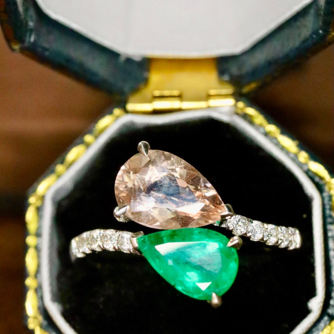 14k Gold 2.08 Ctw Natural Morganite & Emerald & Toi Et Moi Ring - 2