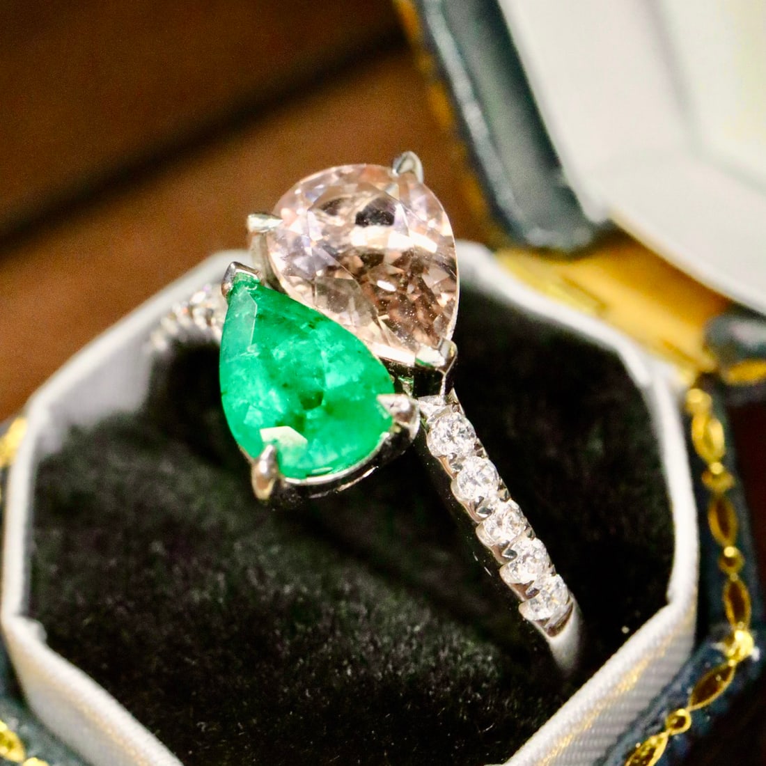 14k Gold 2.08 Ctw Natural Morganite & Emerald & Toi Et Moi Ring - 3