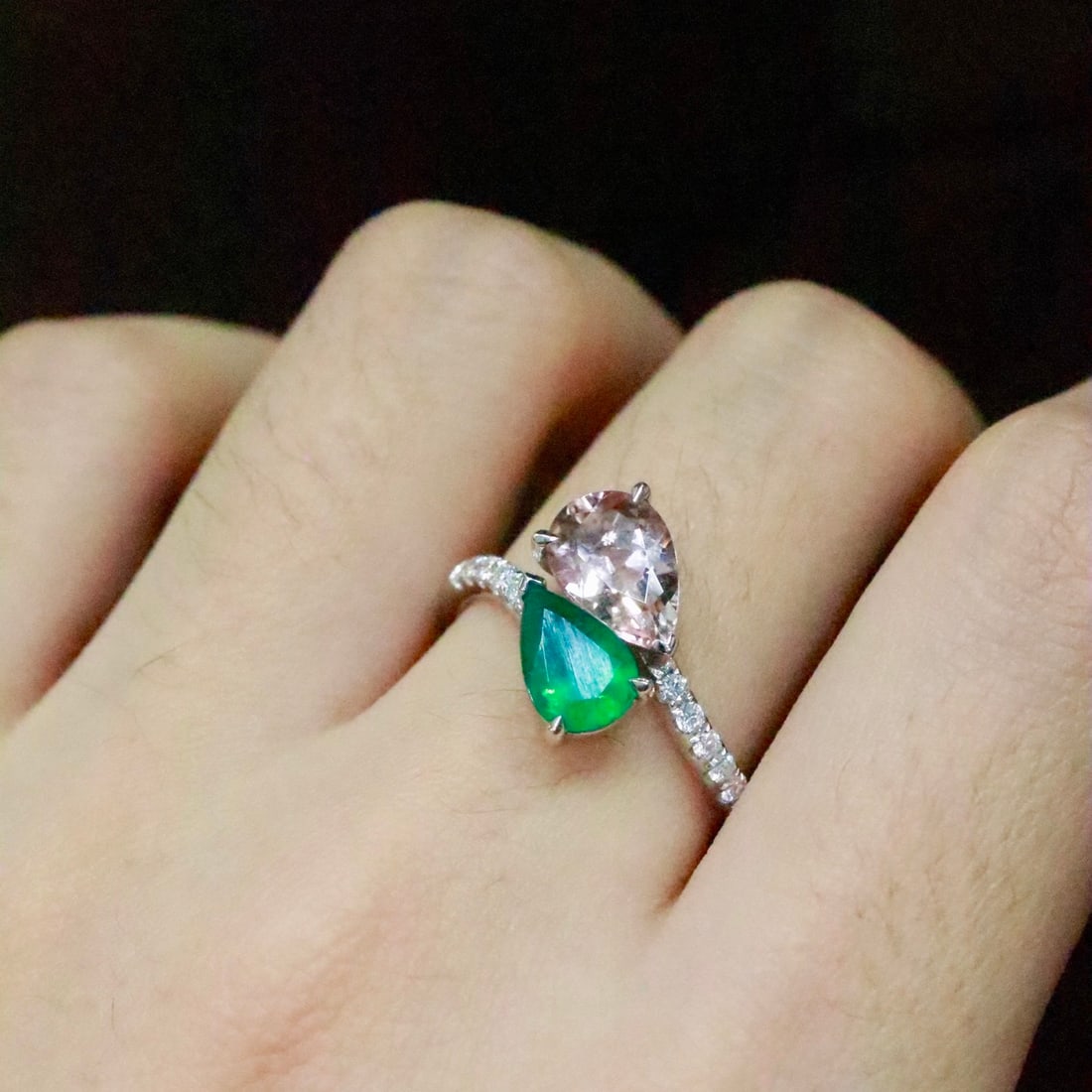 14k Gold 2.08 Ctw Natural Morganite & Emerald & Toi Et Moi Ring - 5