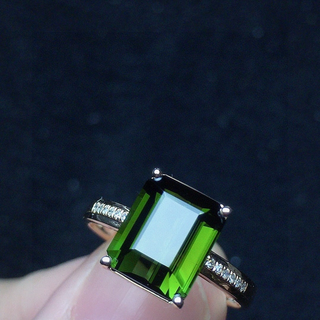 14k Gold 3.0 Ct Natural Tourmaline & Diamond Ring - 2