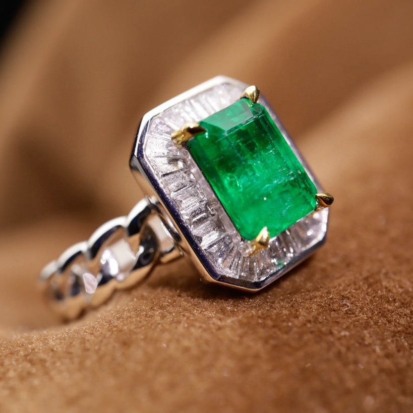 14k Gold 1.92 Ctw Vivid Green Natural Emerald & Diamond Ring - 3