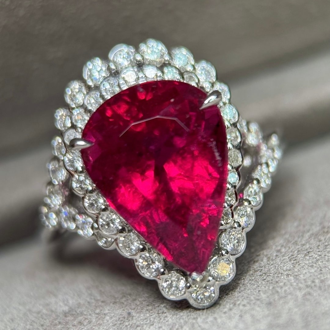 14k Gold 6.24 Ctw Natural Tourmaline & Diamond Ring - 2