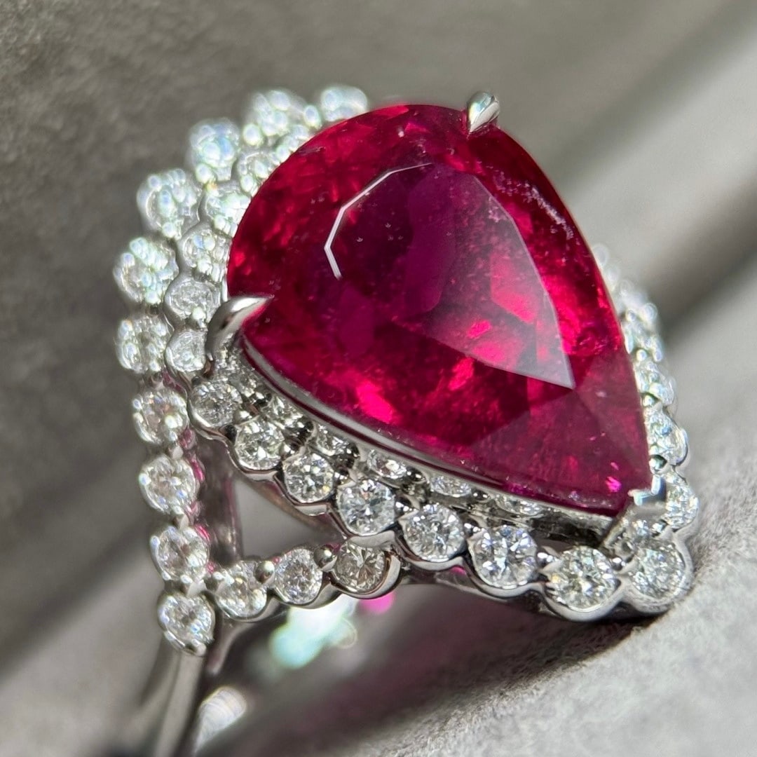 14k Gold 6.24 Ctw Natural Tourmaline & Diamond Ring - 4