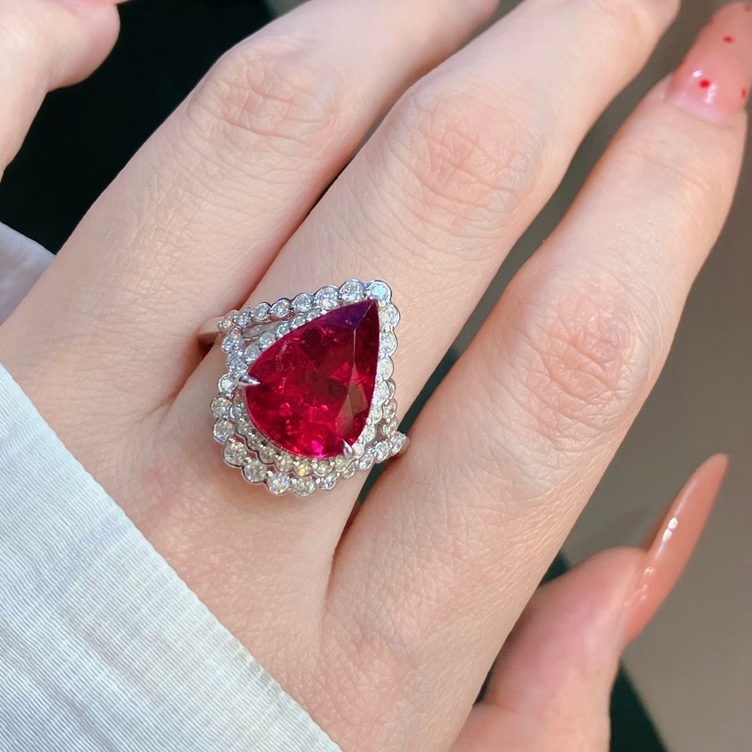 14k Gold 6.24 Ctw Natural Tourmaline & Diamond Ring - 7