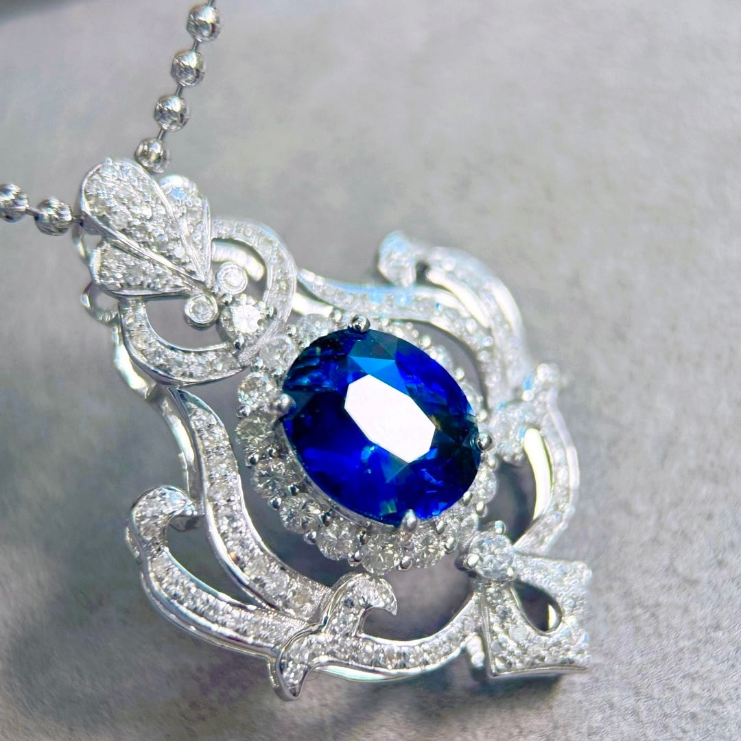 14k Gold 2.94 Ctw Natural Sapphire & Diamond Pendant( Without Chain ) - 2