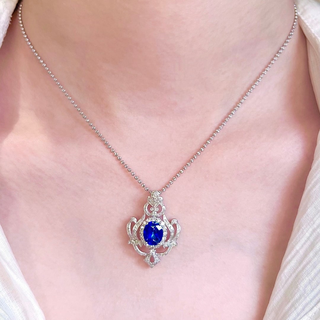 14k Gold 2.94 Ctw Natural Sapphire & Diamond Pendant( Without Chain ) - 4