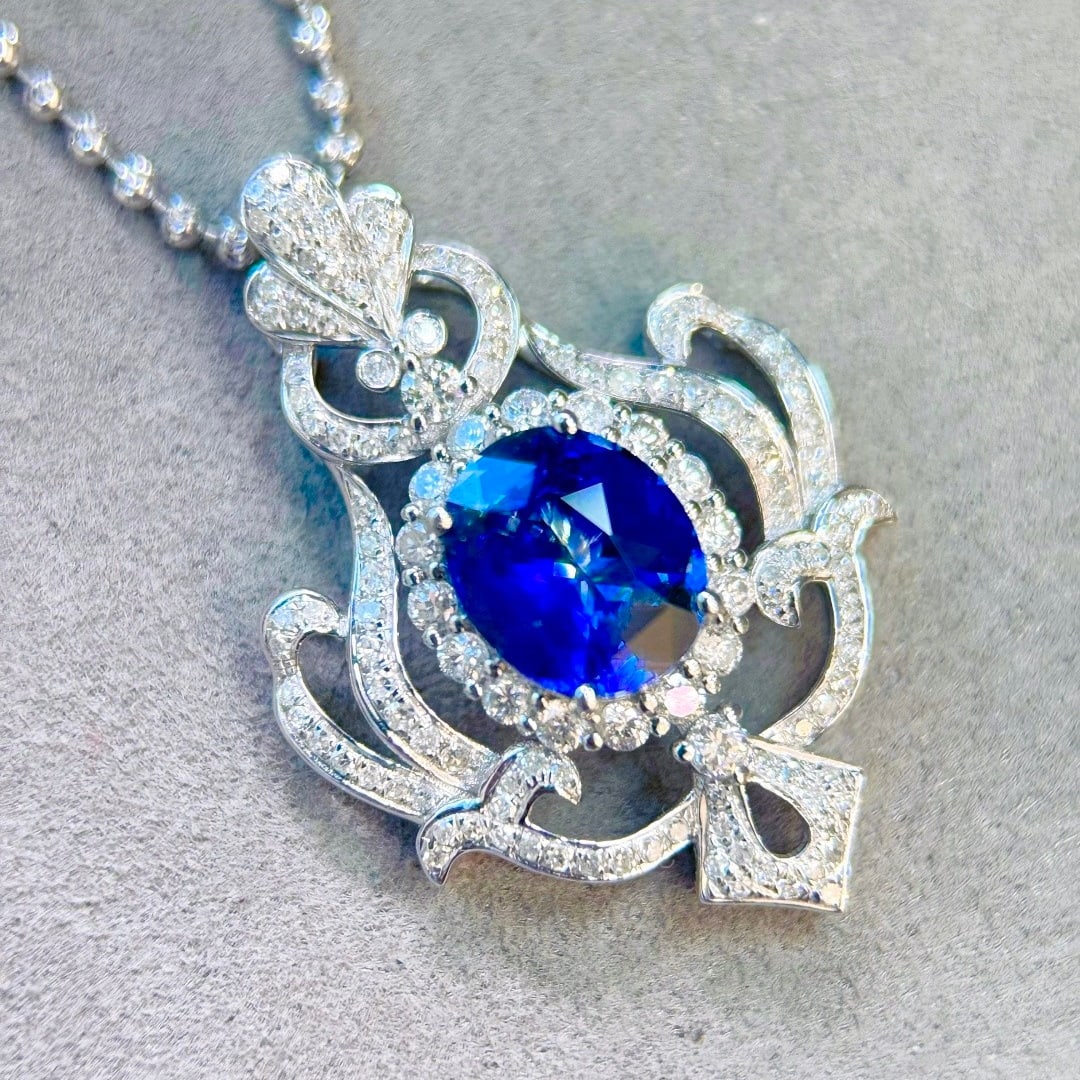 14k Gold 2.94 Ctw Natural Sapphire & Diamond Pendant( Without Chain ) - 5