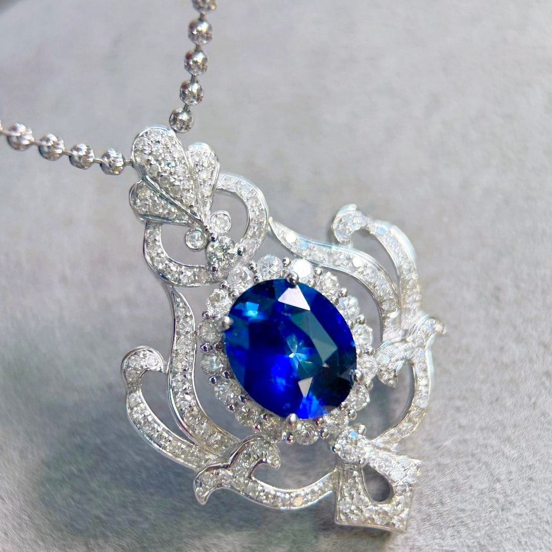 14k Gold 2.94 Ctw Natural Sapphire & Diamond Pendant( Without Chain ) - 7