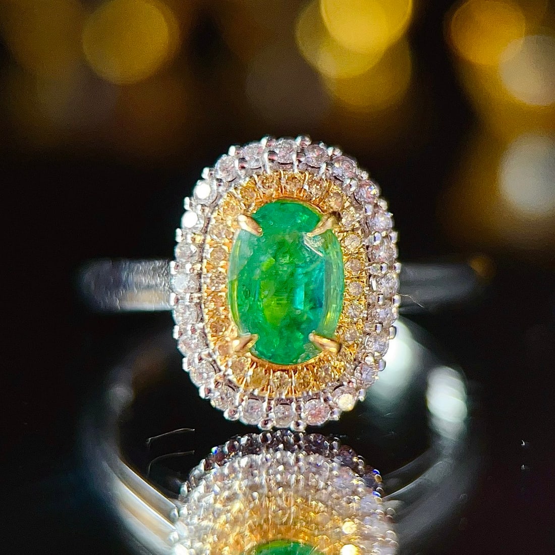 14k Gold 0.7 Ct Natural Emerald & Diamond Ring - 2