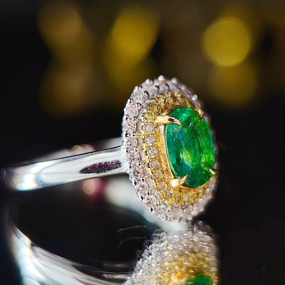 14k Gold 0.7 Ct Natural Emerald & Diamond Ring - 5