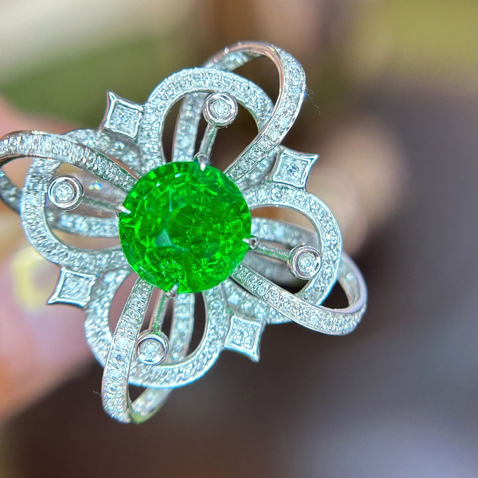 14k Gold 2.49 Ct Natural Tsavorite & Diamond Ring - 2