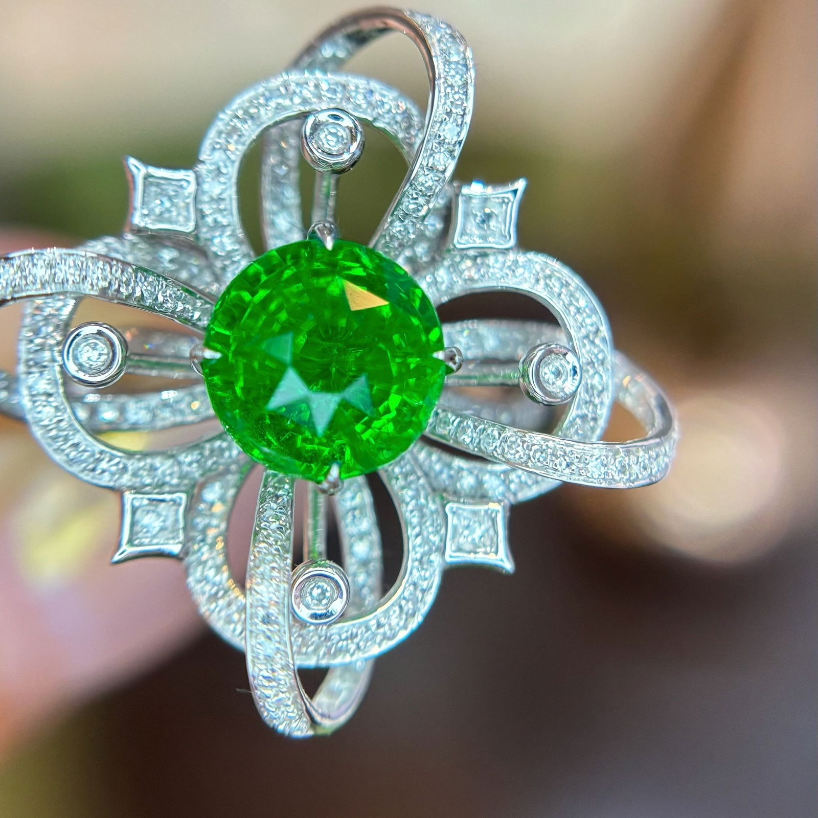 14k Gold 2.49 Ct Natural Tsavorite & Diamond Ring - 4