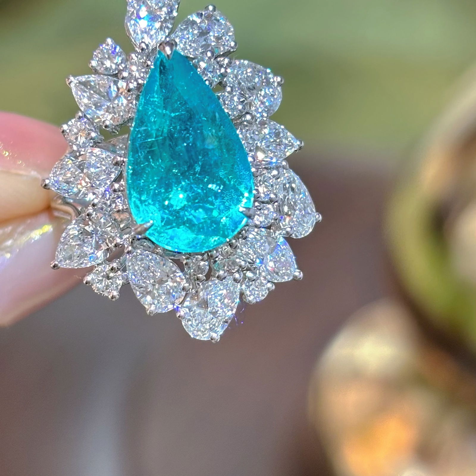 14k Gold 8.51 Ctw Natural Paraiba Tourmaline & Lab Grown Diamond Ring - 2