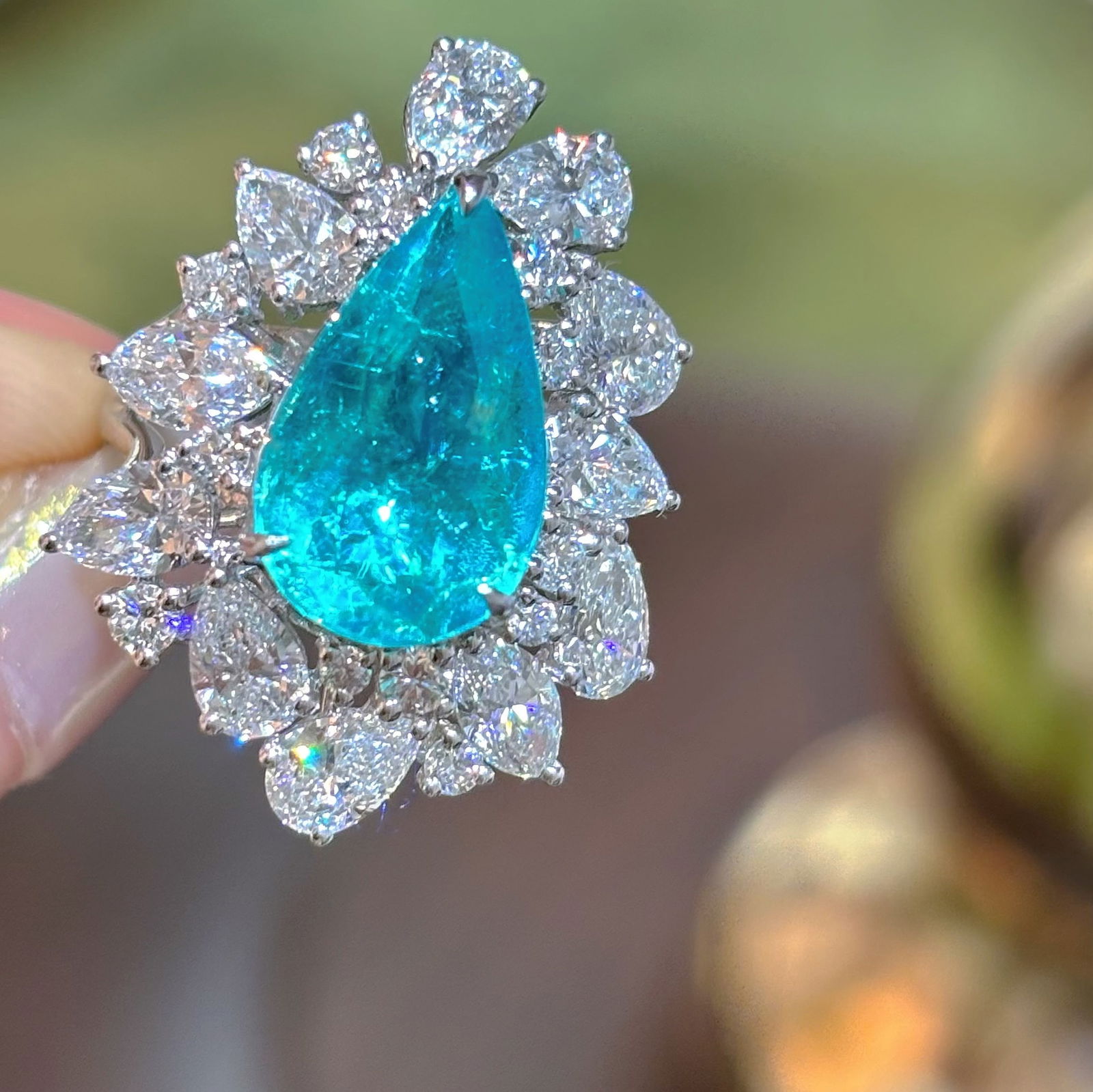 14k Gold 8.51 Ctw Natural Paraiba Tourmaline & Lab Grown Diamond Ring - 3