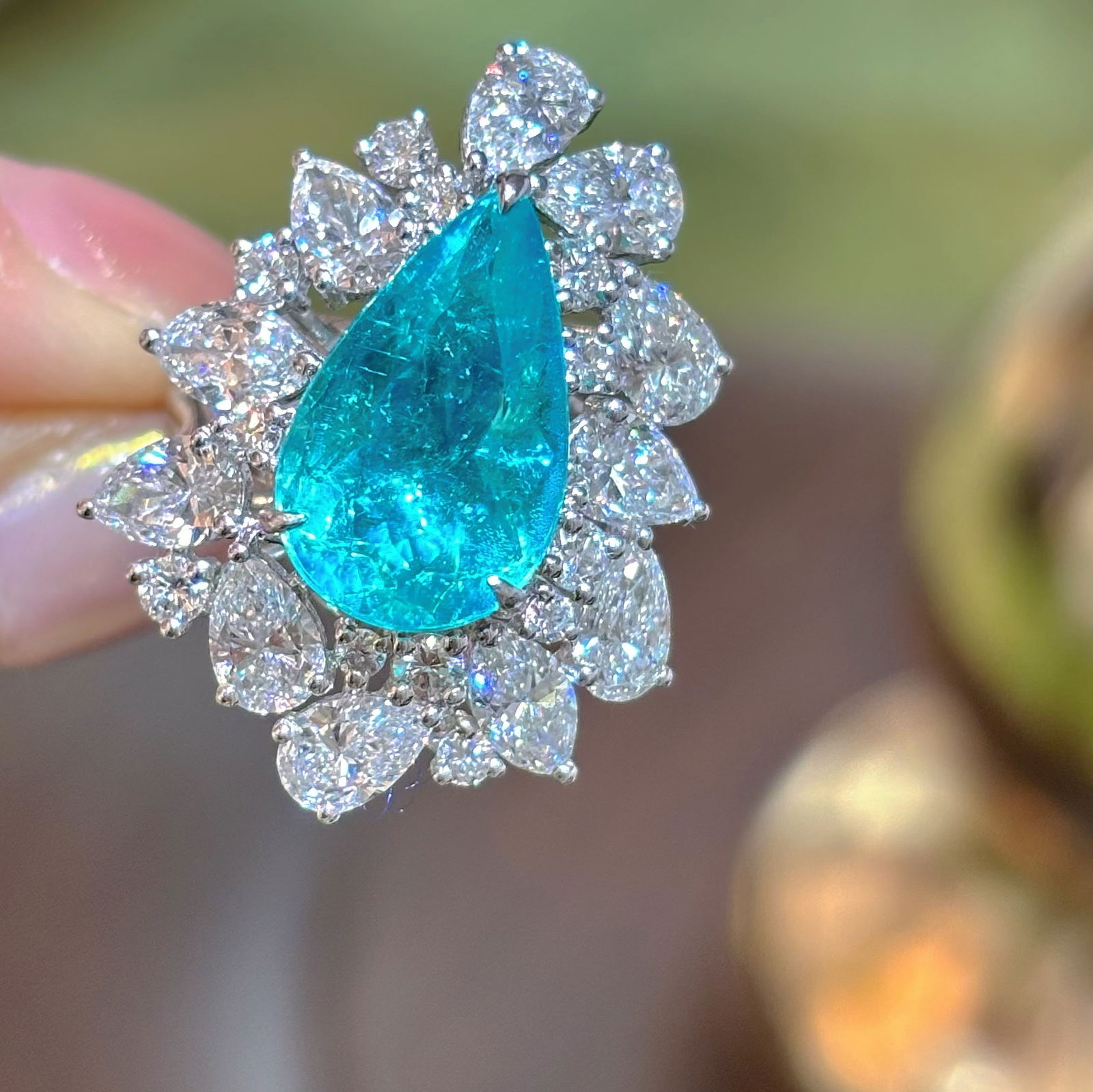 14k Gold 8.51 Ctw Natural Paraiba Tourmaline & Lab Grown Diamond Ring - 4