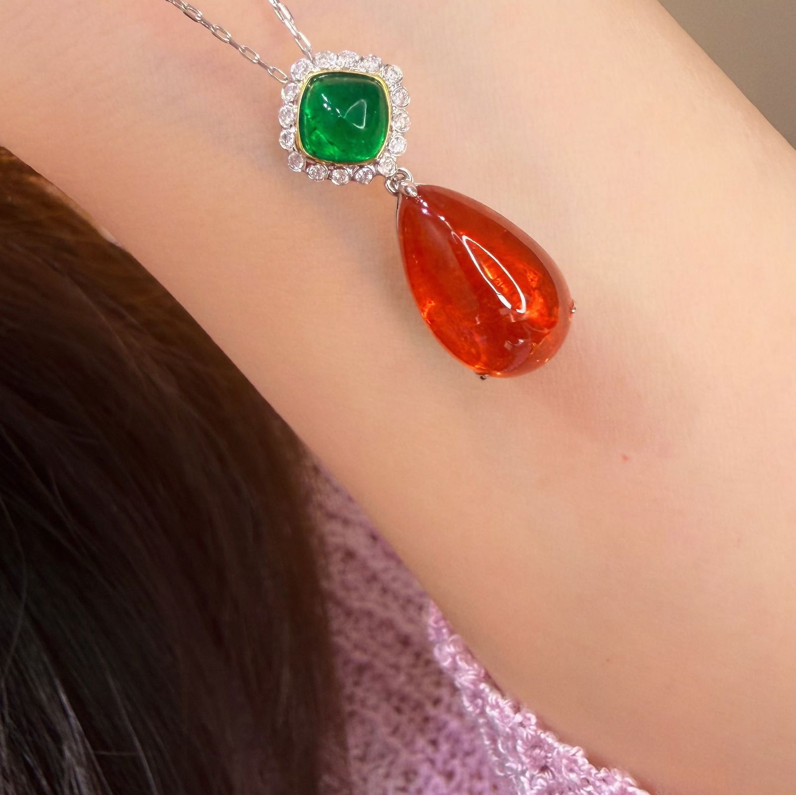 14k Gold 9.75 Ctw Natural Spessartine & Emerald Pendant( Without Chain ) - 3