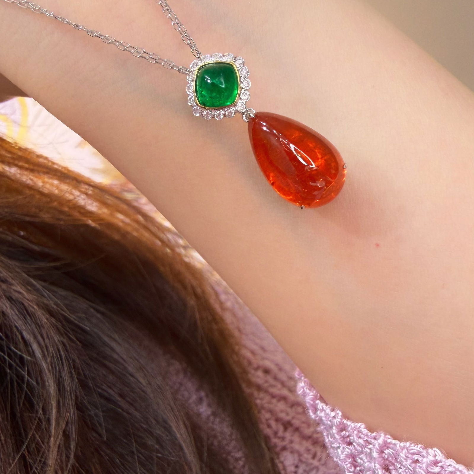 14k Gold 9.75 Ctw Natural Spessartine & Emerald Pendant( Without Chain ) - 4