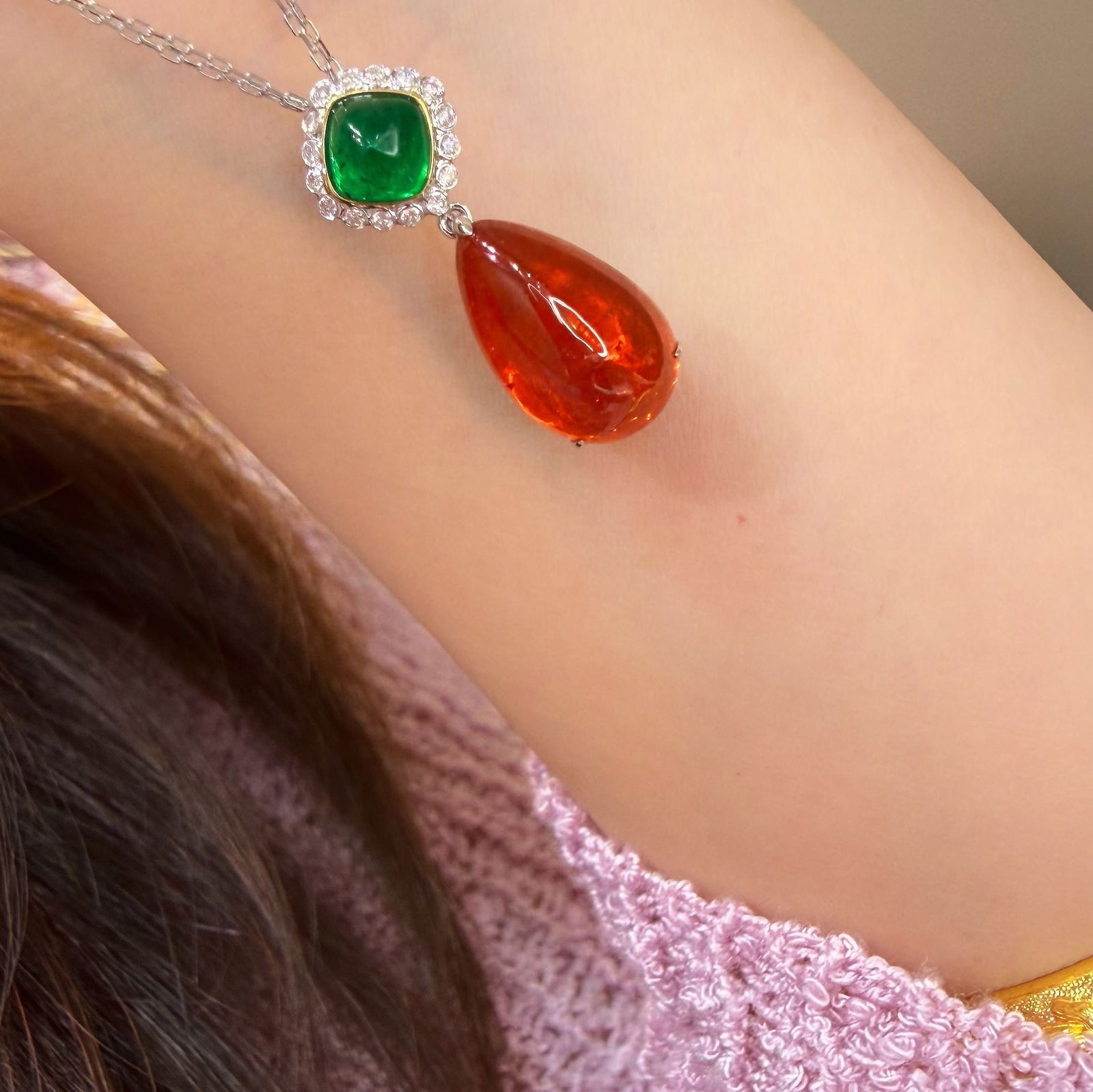 14k Gold 9.75 Ctw Natural Spessartine & Emerald Pendant( Without Chain ) - 5