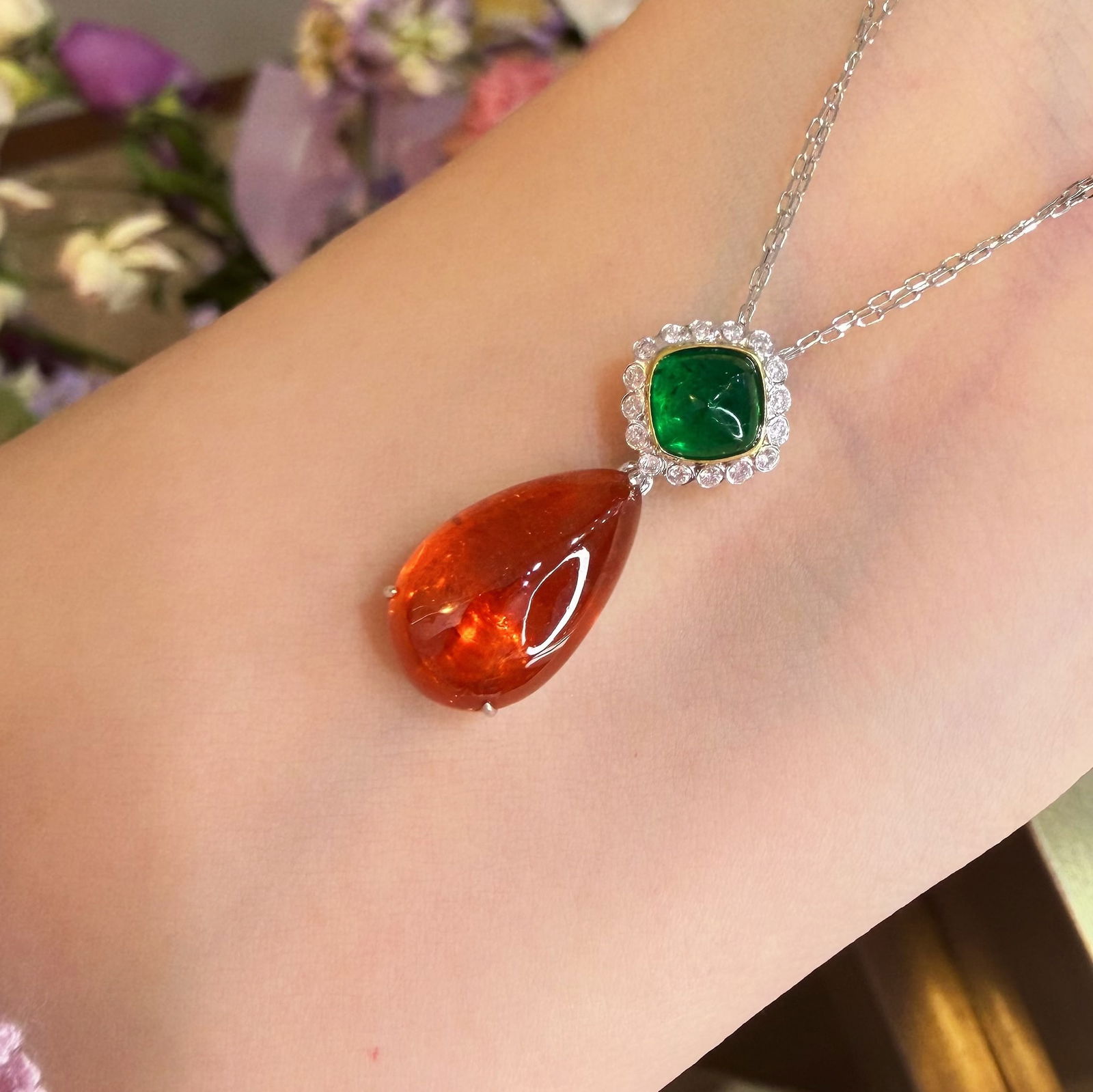 14k Gold 9.75 Ctw Natural Spessartine & Emerald Pendant( Without Chain ) - 6