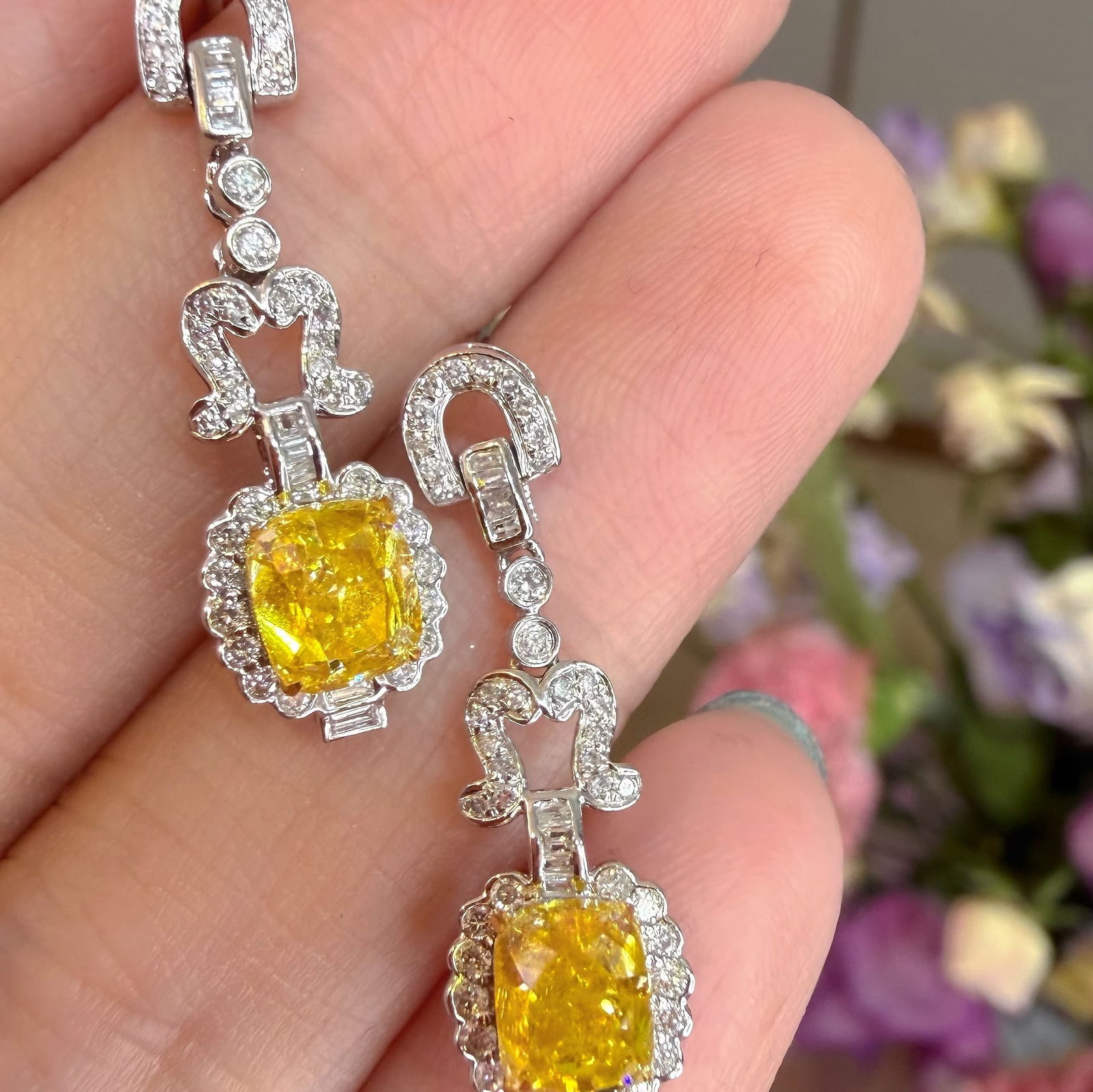 14k Gold 2.02 Ct Natural Yellow Diamond & Diamond Earrings (1 of 9)