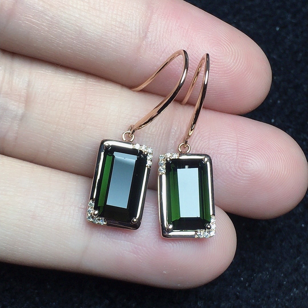 14k Gold 4.36 Ct Natural Tourmaline & Diamond Earrings - 3