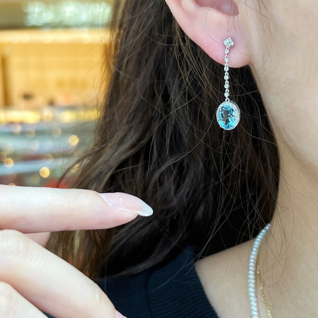 14k Gold 2 Ct Natural Aquamarine & Diamond Earrings - 3