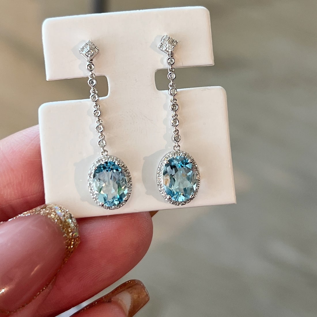 14k Gold 2 Ct Natural Aquamarine & Diamond Earrings - 4