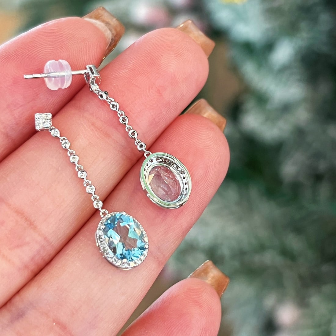 14k Gold 2 Ct Natural Aquamarine & Diamond Earrings - 6