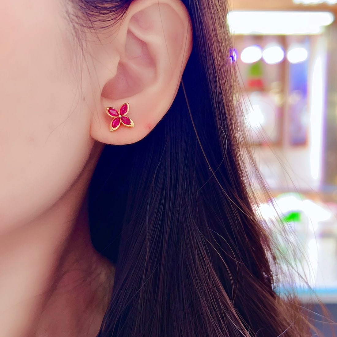 14k Gold 1.4 Ct Natural Ruby Earrings - 5