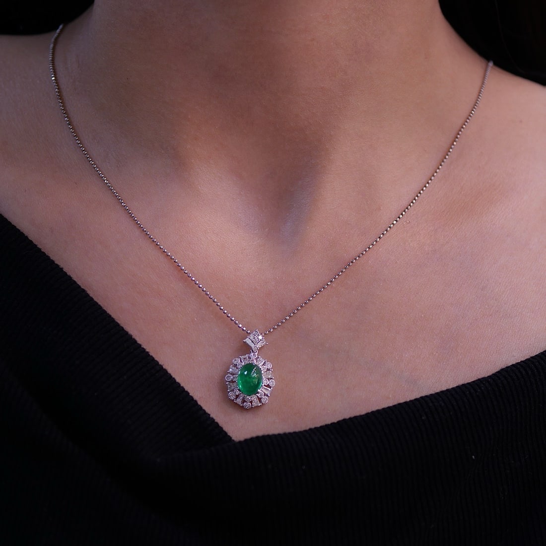 14k Gold 1.56 Ct Natural Emerald & Diamond Pendant( Without Chain ) - 2