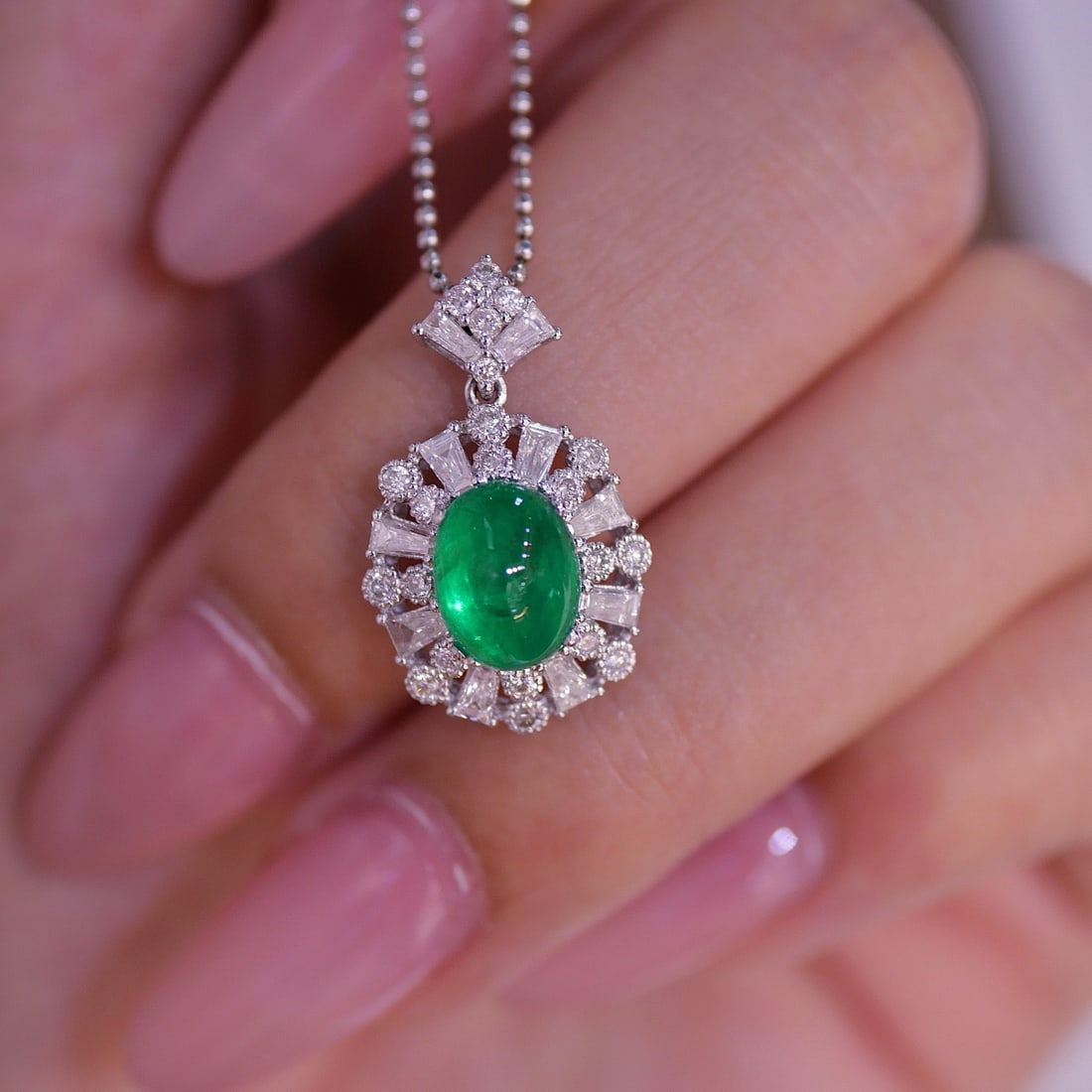 14k Gold 1.56 Ct Natural Emerald & Diamond Pendant( Without Chain ) - 4