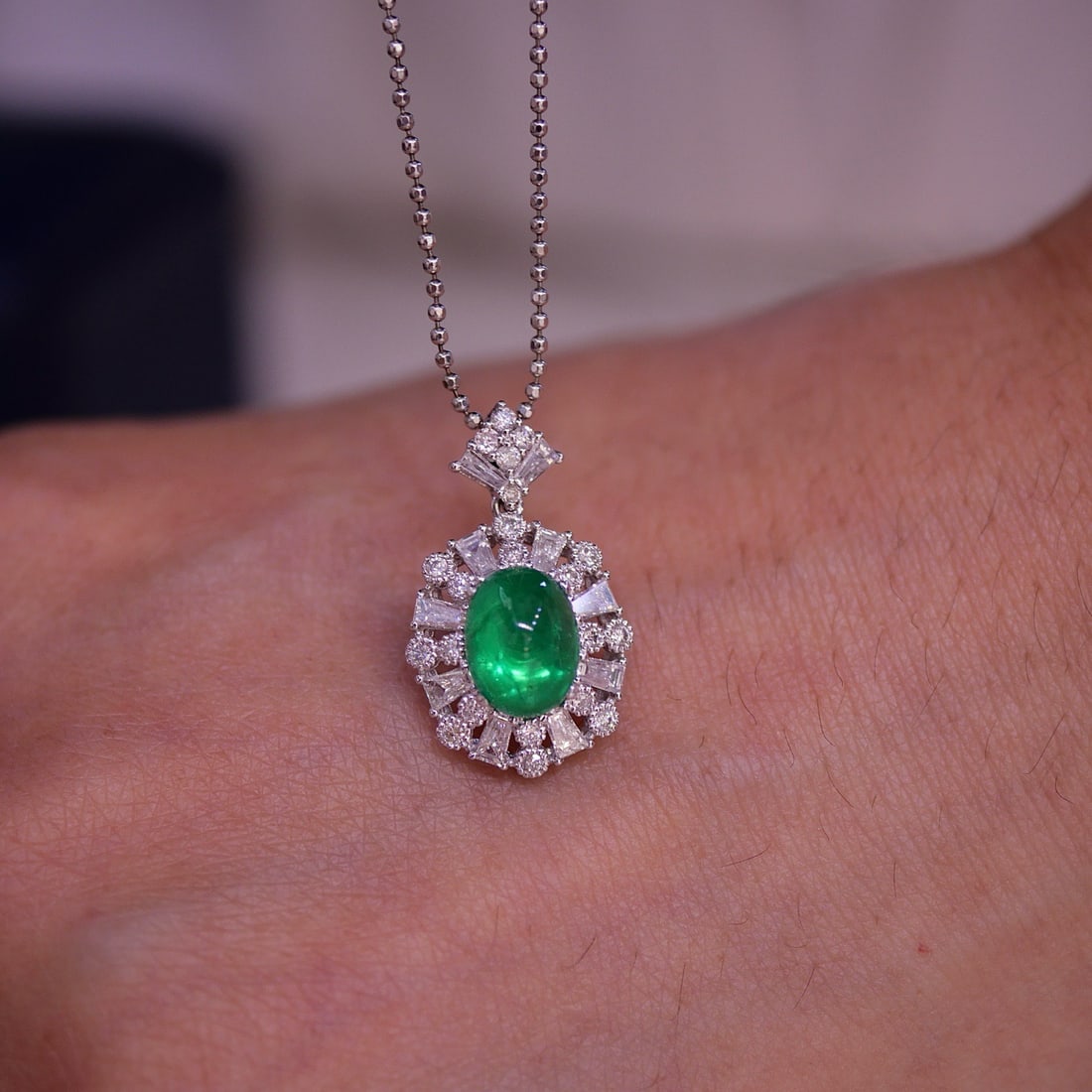 14k Gold 1.56 Ct Natural Emerald & Diamond Pendant( Without Chain ) - 5