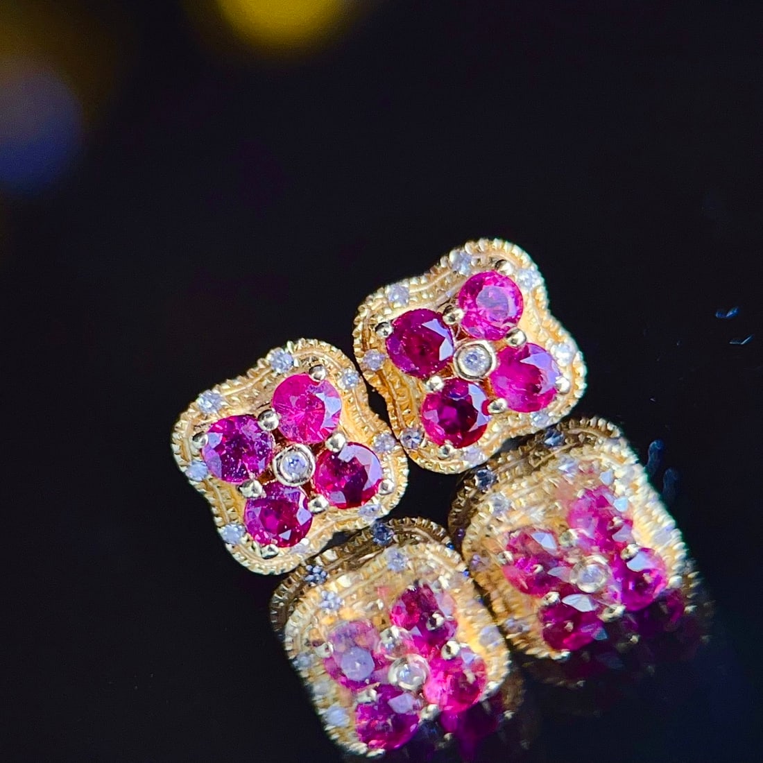 14k Gold 0.65 Ct Natural Ruby & Diamond Earrings (1 of 7)